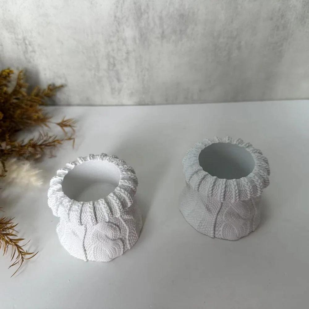 Flower Pot Silicone Mold DIY Wool Woven Bag Vase Candle Jar Holder Plaster Concrete Epoxy Resin Casting Storage Molds Home Decor