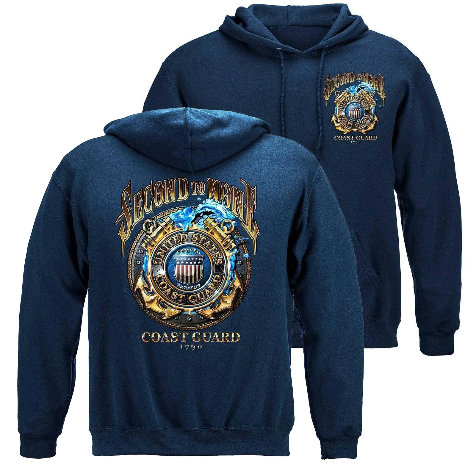 

Second To None US Coast Guard Pullover Hoodie Comfortable Cotton Casual Mens Sweatshirt Retro Military Streetwear