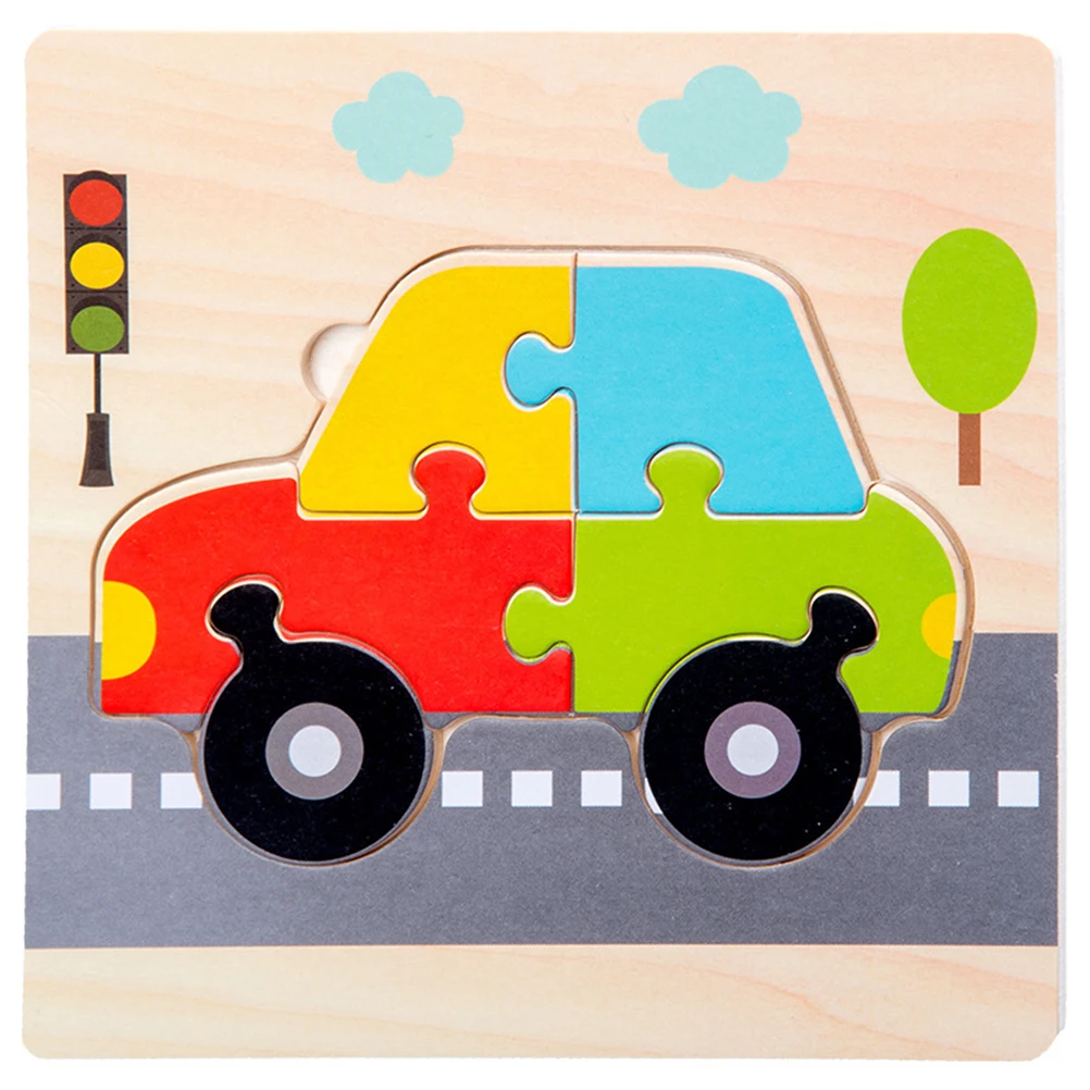 5pcs Wooden Cartoon Car Plane Kids Puzzle Set Durable 3D Jigsaw Educational For Children Game Portable Learning