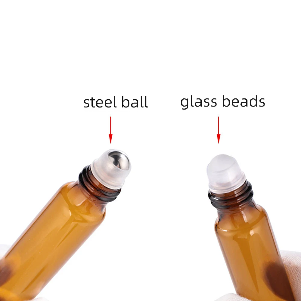 20pcs/50pcs/100pcs Amber Glass Roll on Bottle with Glass and Metal Ball Brown Thin Glass Roller Essential Oil Vials