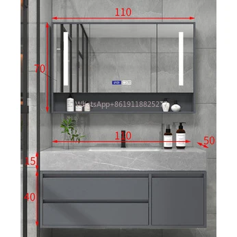 cabinet for bathroom furniture Luxury rock plate ceramic basin intelligent half mirror