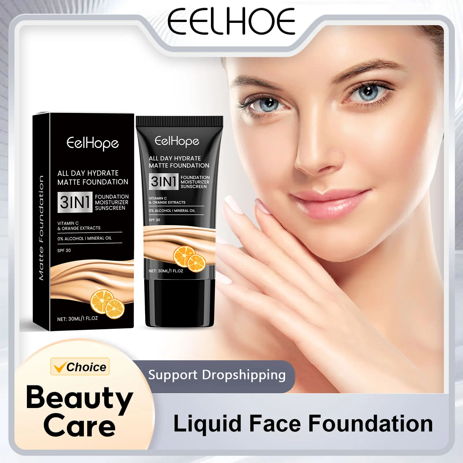 EELHOE Vitamin C Liquid Face Foundation Cover Dark Circle Even Skin Face Moisturizer Covers Pores Vitamin E Makeup Concealer 30g