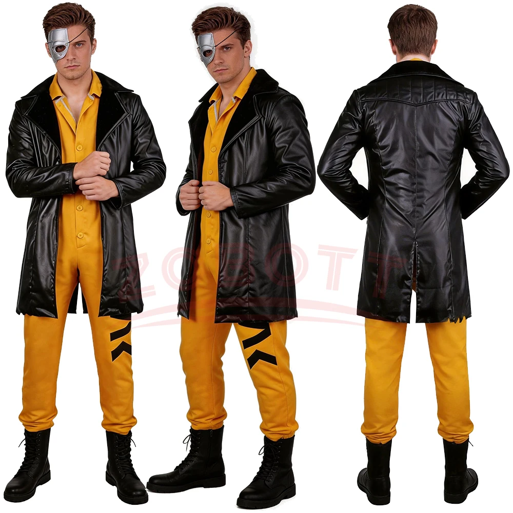 

Game Delta Force Raven Cosplay Yellow Jumpsuit Black Coat Costume Outfit Male Uniform Clothes Disguise Halloween Carnival Party