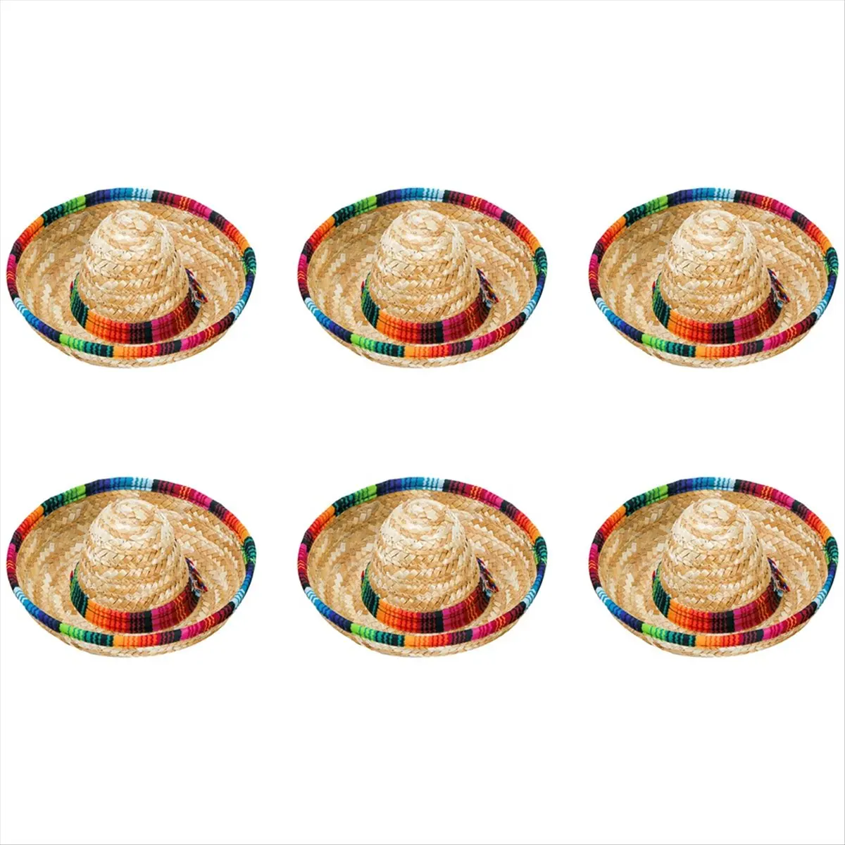 ABPF 6 Pack Small Sombrero Hats, 6.5 Inch Natural Straw Hats Sombrero Party Hats Dolls Pets Themed Party Decoration Supplies