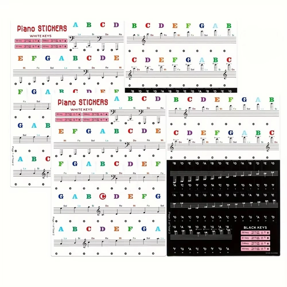 Piano Keyboard Stickers 88/61/54/49 Keys with Removable Colored Note Labels Beginner Letter Piano Stickers