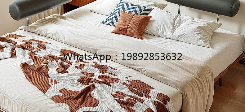 LYY Vintage Style Solid Wood Leather Backrest Bed Mordai Bed Movable Backrest Pillow Functional Bed Without Headboard