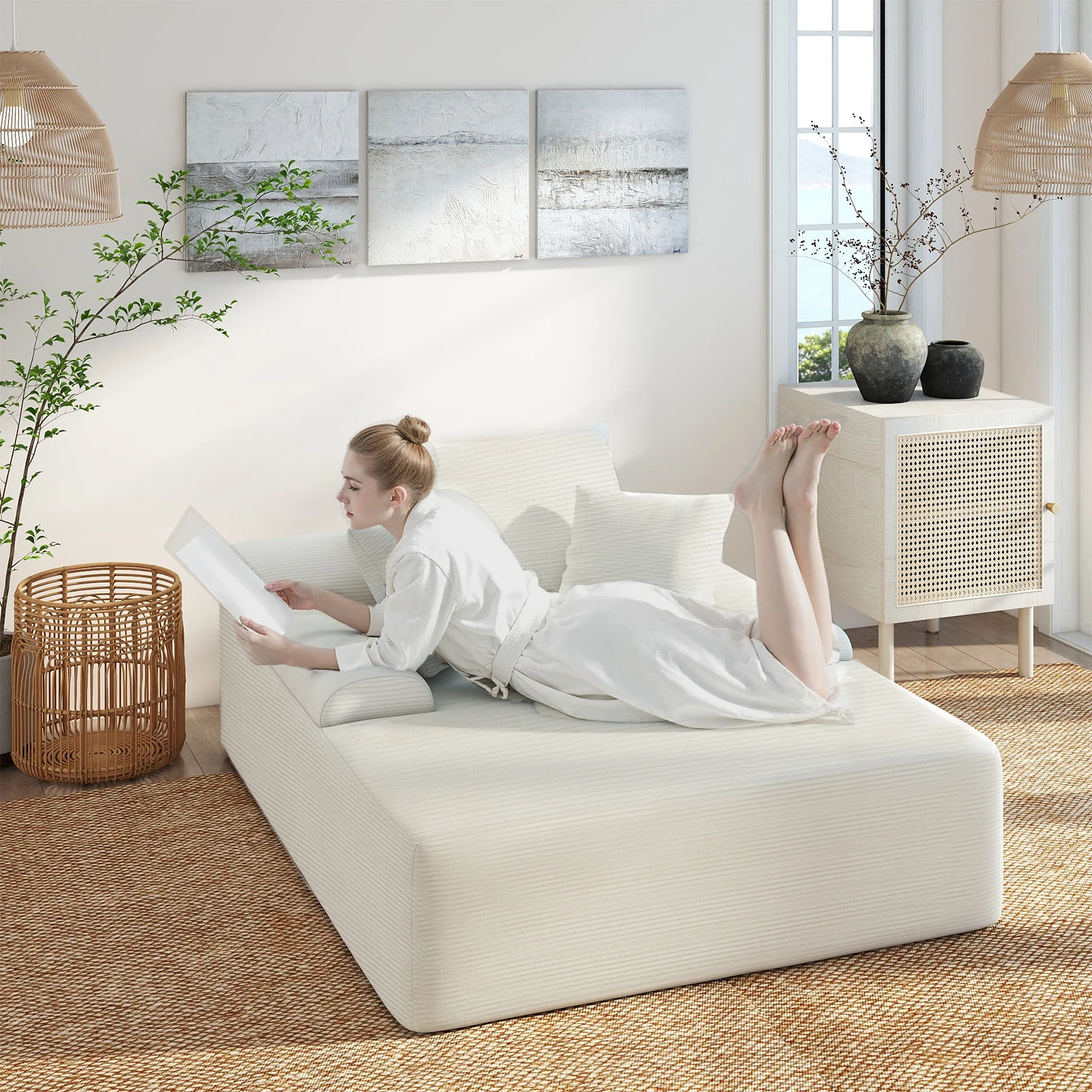 كرسي صالة تشيس 70 بوصة داخلي، أريكة سرير منجدة بدون عظم مع مساند للذراعين و3 وسائد، أريكة كلاود سليبر تشا #1