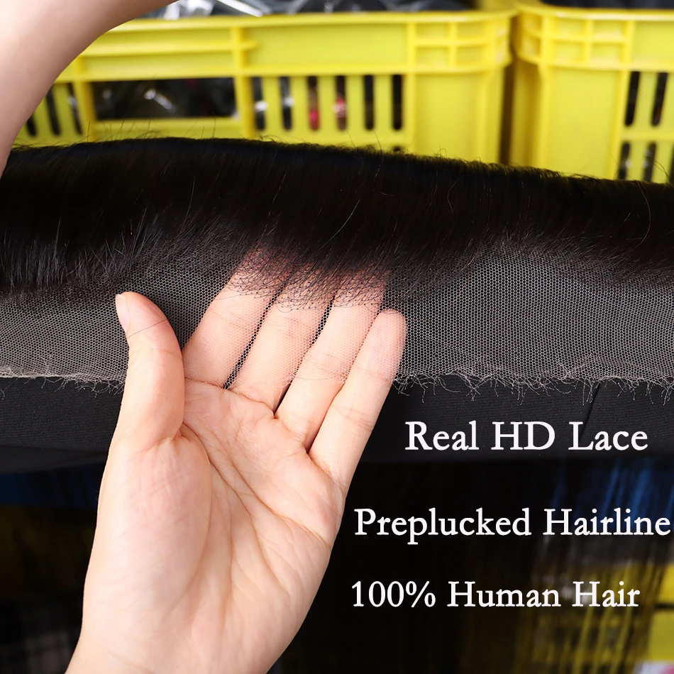 Straight Real HD Lace 13x4 Lace Frontal Human Hair Pre-Plucked #1B Natural Color Melt Skin Invisible Lace Closure For Women