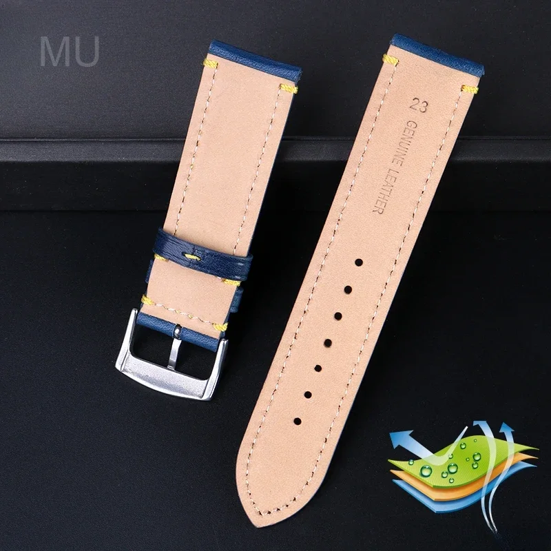 For Citizen Blue Angel Air Eagle AT8020 Jy8078 First Second Generation Comfortable and Breathable Cowhide Watch Strap 22 23mm