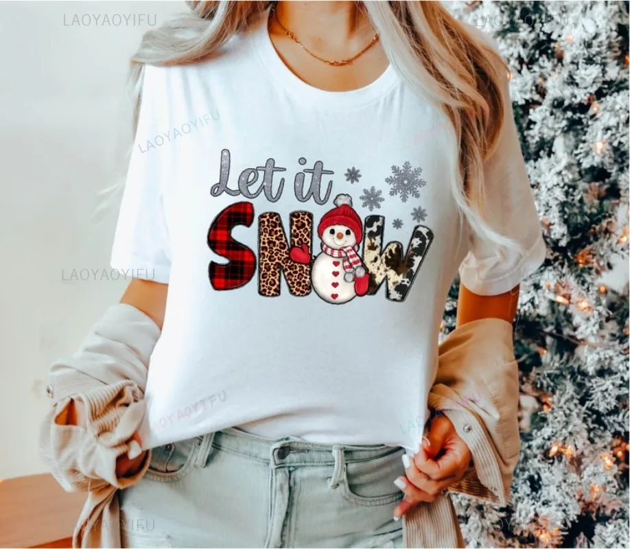 

Christmas Snowman Tees Christmas Snowman T-shirt New Year Party Tees Xmas Fashionable Short Sleeves Personalized Clothing