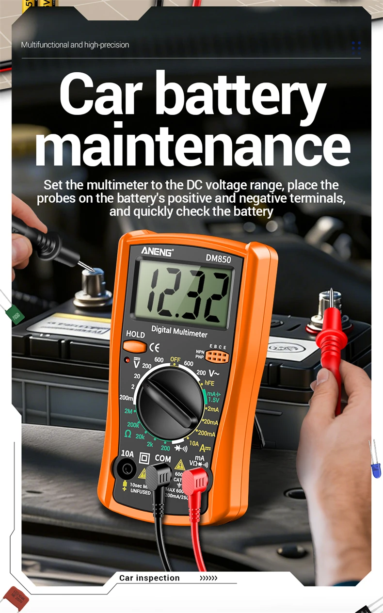 Multifunktionales ANENG DM850 Multimeter, 1999 Zähler, Summer, Datenhaltefunktion, Transistor, Haushaltsstromkreis, Elektrisches Reparaturmessgerät, Werkzeuge – Detail 7