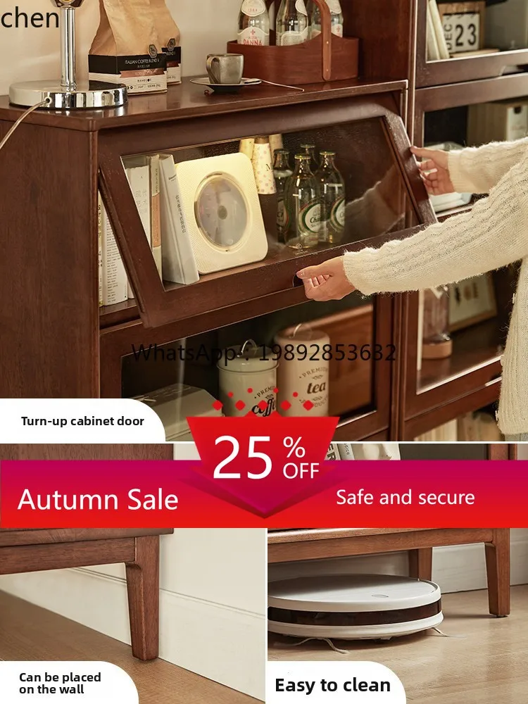 

Solid Wood Display Cabinet Storage Shelf with Glass Doors for Living Room