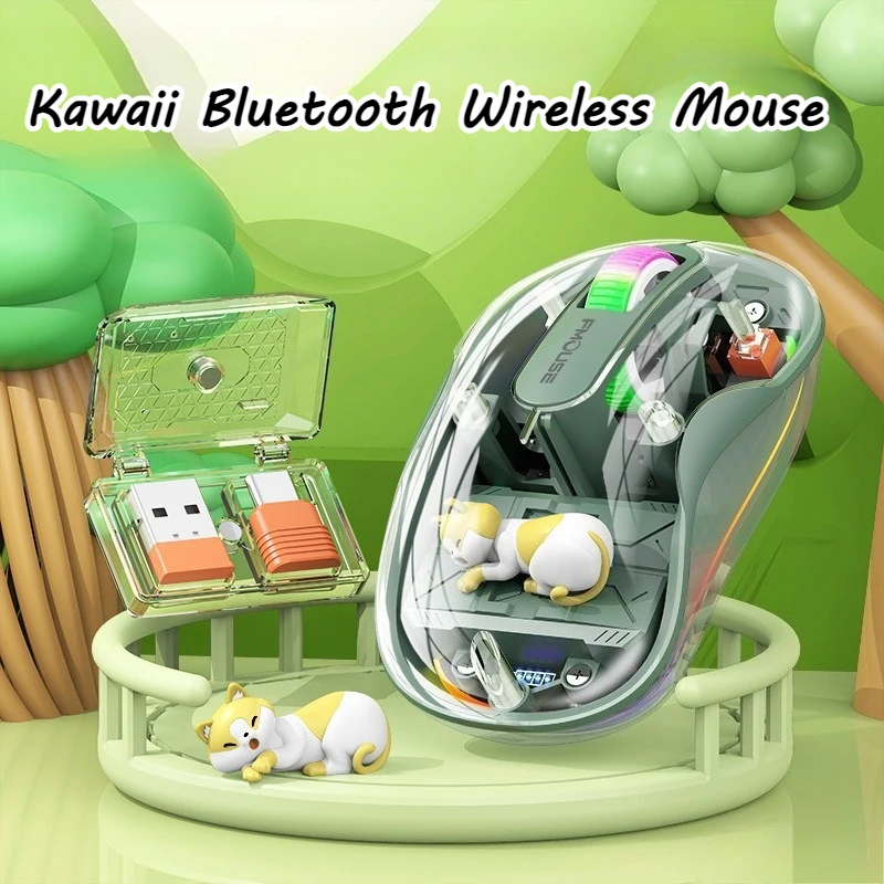 Mouse sem fio bluetooth triplo modo com boneca de gato magnético kawaii mouse recarregável design ergonômico mouse silencioso melhor presente