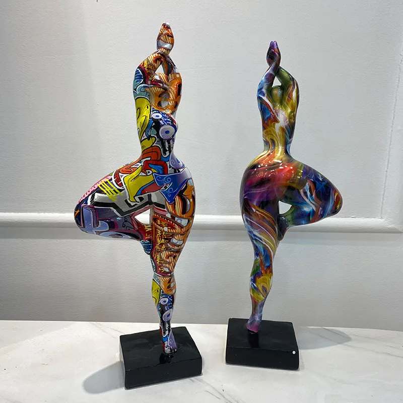 46cm Yoga Fat Women Figure PVC Action Figure Dazzling Color Water Transfer Abstract Luxury Decorations Ornament Craft Model Toys