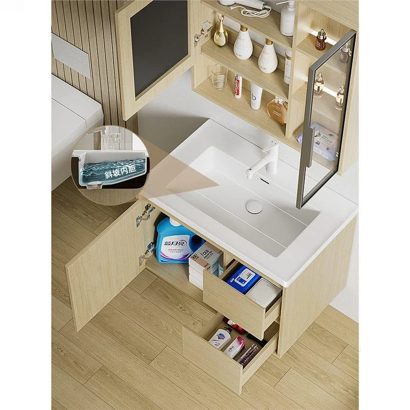 

Log wind bathroom cabinet deepened ceramic integrated basin modern minimalism