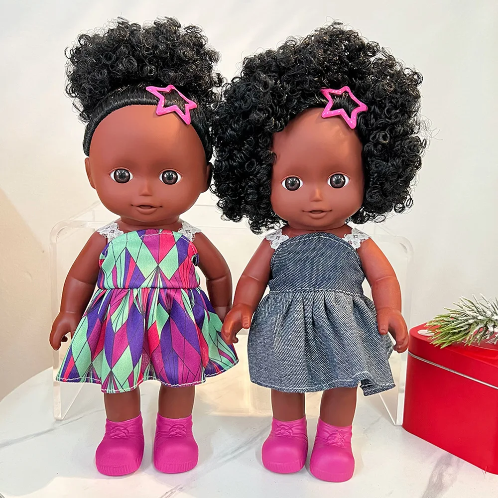 1PCS 27cm African Black Skin Explosion Head Reborn Doll Simulation Vinyl Doll Baby Soft Silicone Doll Christmas Girl Toys Gift