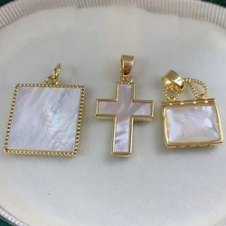 Natural White Mother of Pearl Shell Cross Pendants Charms Simple Handmade Crafts DIY Necklace Jewelry Making Accessories