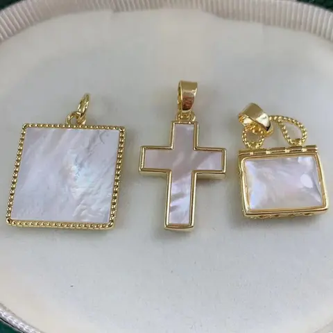 진주 쉘 크로스 펜던트의 자연 흰색 어머니 매력 간단한 수제 공예 DIY 목걸이 쥬얼리 액세서리 만들기