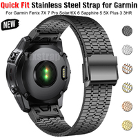 26mm 22mm Quick Fit Metal Strap for Garmin Watch Fenix 6 7 Pro 5 Plus 5s 6s 7s 3HR 945 No Gaps Stainless Steel Curved End Band