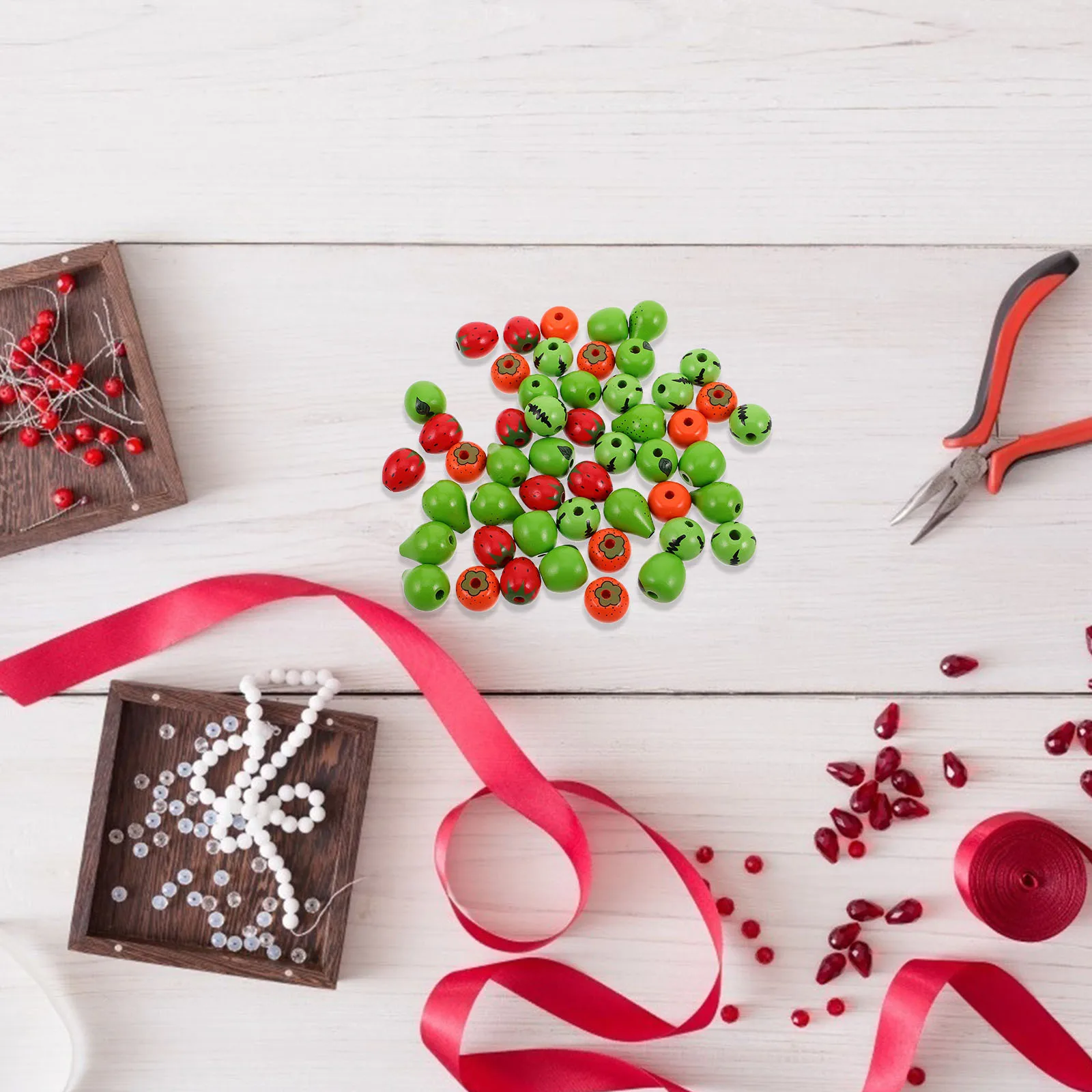 50Pcs Fruit Wooden Beads DIY Craft Loose Beads for Jewelry Making Necklaces Bracelets Earrings Charms Supplies