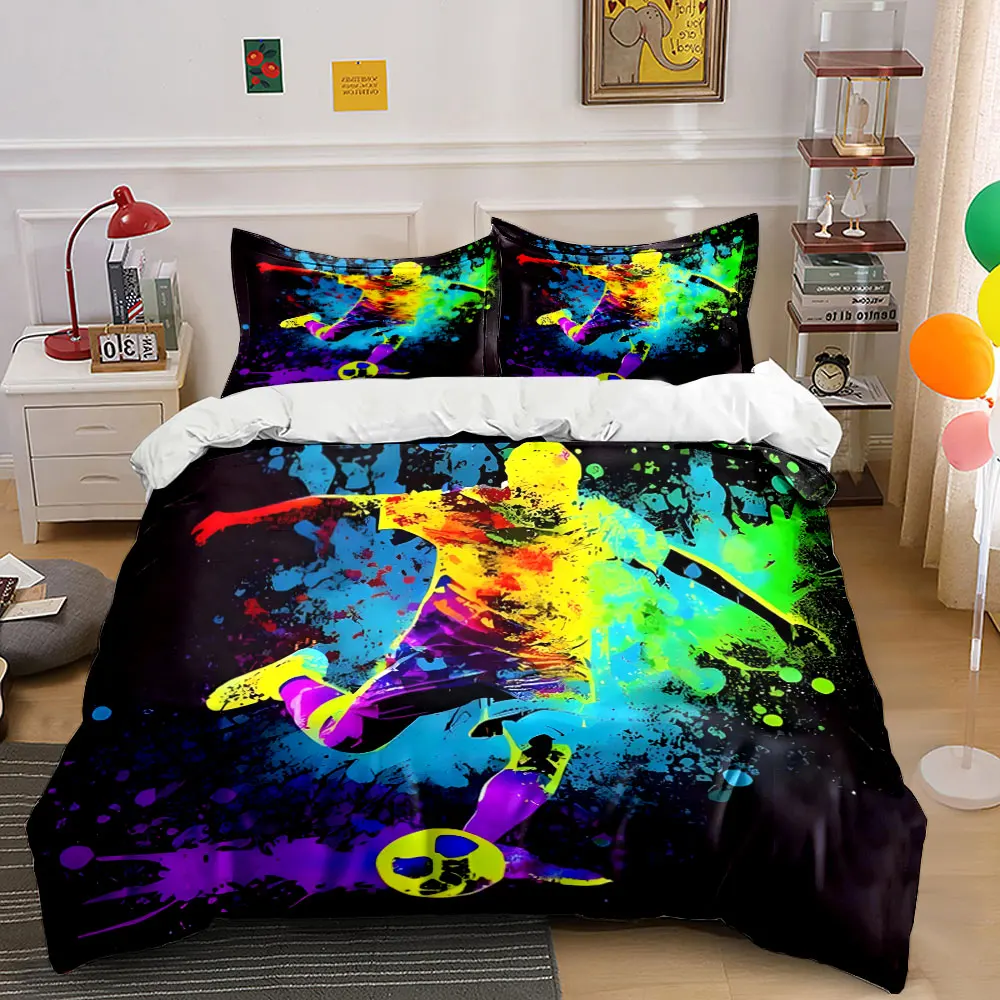 Vibrant Painted Football Player Printed Duvet Cover Set1 Duvet Cover+2 PillowcaseMulti Size Bedroom Bedding Decor