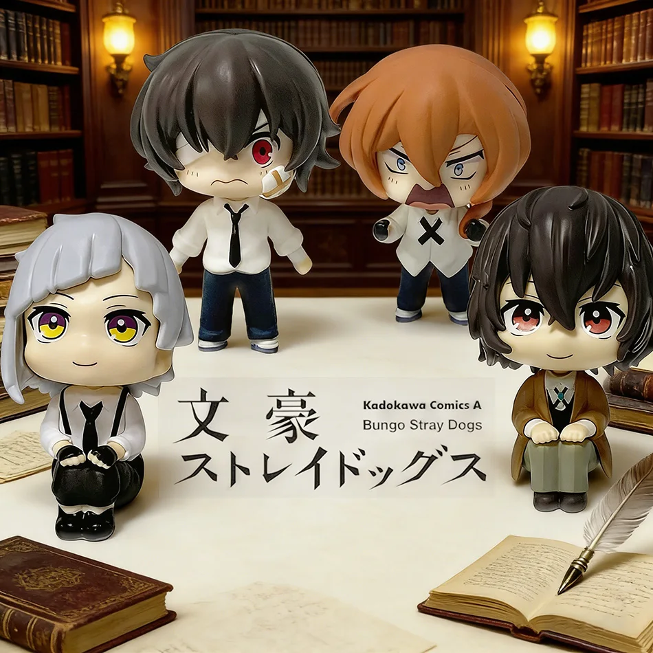 En stock: Figura de Dazai Osamu de Bungo Stray Dogs de 7 cm, figura de acción de Nakahara Chuuya, versión Q linda, colección de figuras, tapón para fideos, regalo.