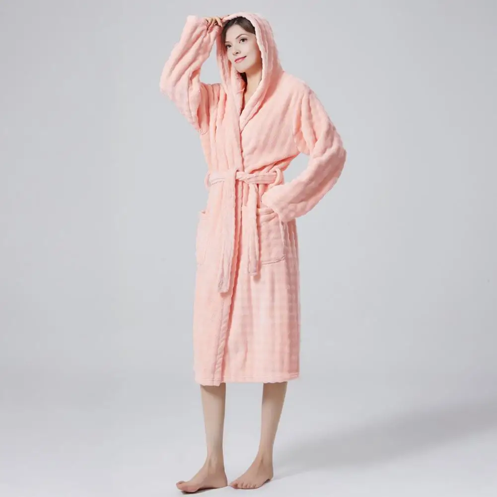 

Пижамы из кораллового флиса, плюшевый флисовый халат для женщин, мягкий халат с капюшоном, зимний длинный халат, одежда для сна, толстая теплая ночная рубашка с поясом