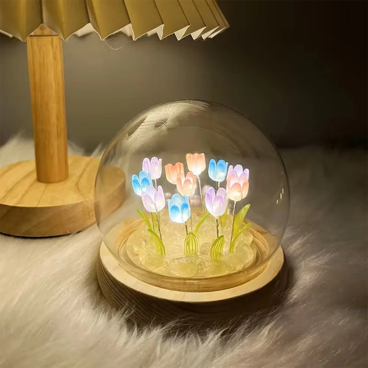 9/20Pcs Tulip Night Light USB Operated Tulip Flower Table Lamp DIY Simulation Tulip LED Nightlight Handmade Bedside Light