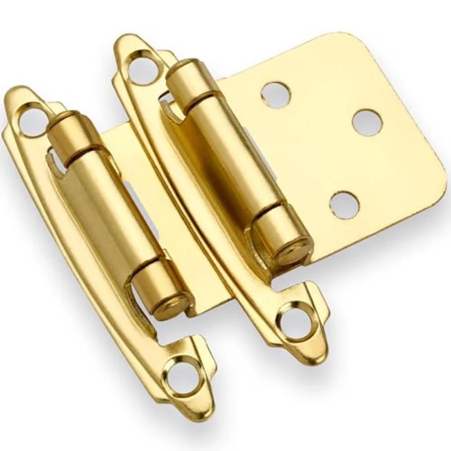 

1/2" Overlay Brushed Gold Cabinet Hinges 25 Pair -50 Pcs Self Closing Bath and Kitchen Cabinet Hinges Flush Mount w/Door Bumper