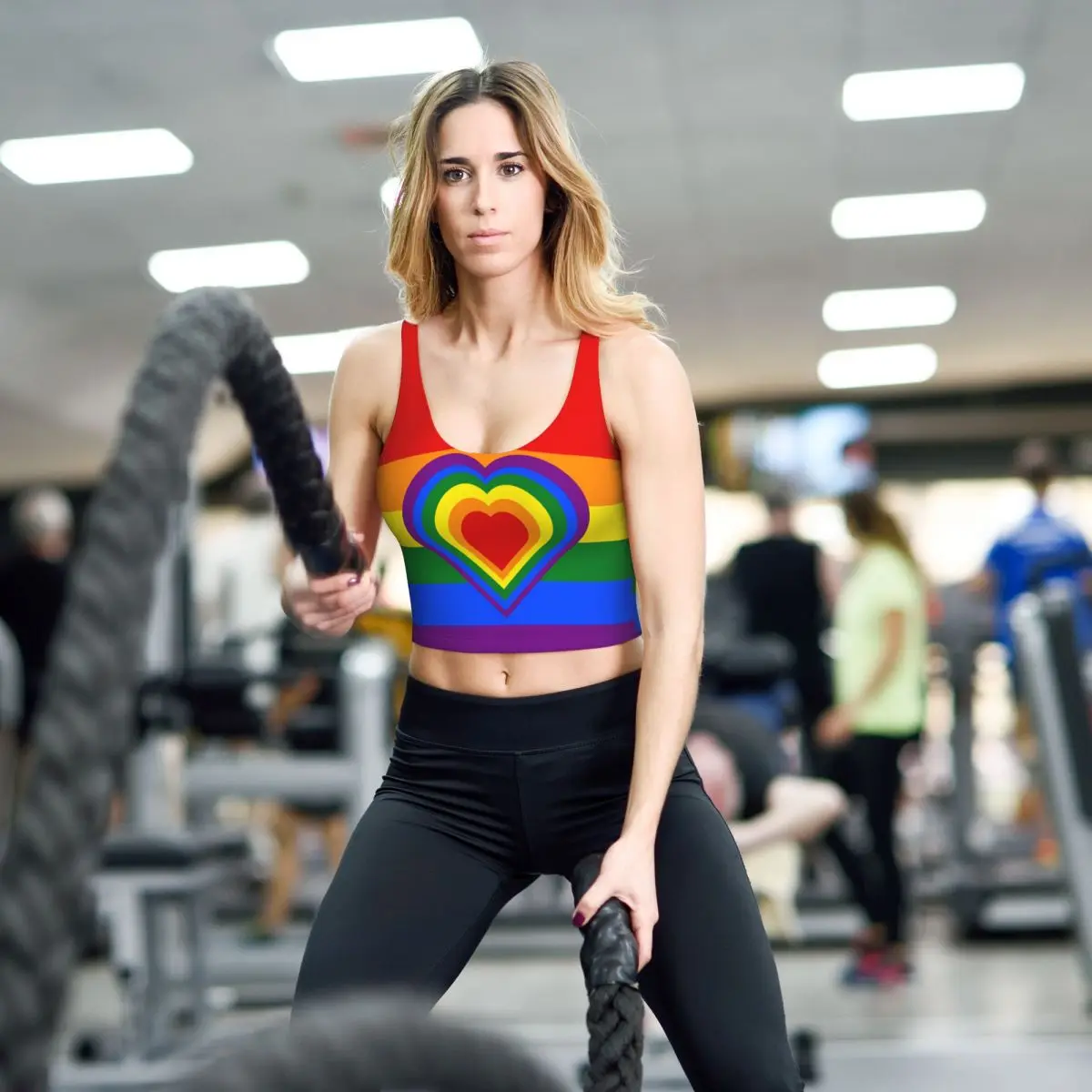 Bandera del arco iris con corazones Tops básicos mujeres Samba Sexy cuello en V Yoga Fitness deportes Tops