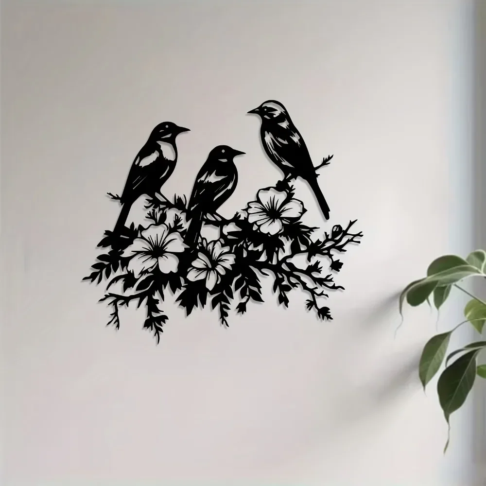 Arte de pared floral con diseño de pájaros de metal, mural decorativo de aluminio resistente a la intemperie, regalo para amantes de la naturaleza para Pascua y Acción de Gracias