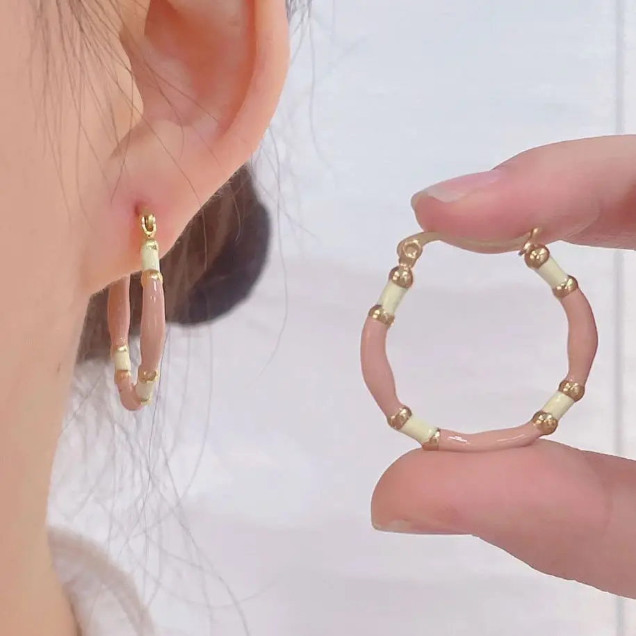 MHS.SUN Colorful Oil Drip Big Hoop Earrings Stainless Steel Gold Plated Circle Earring For Women Girl Jewelry Accessories