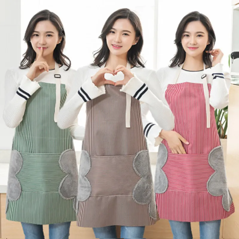 

Striped Apron Home Waterproof Fashionable Hand-wiping Cooking Kitchen Straps Oil-proof Overalls