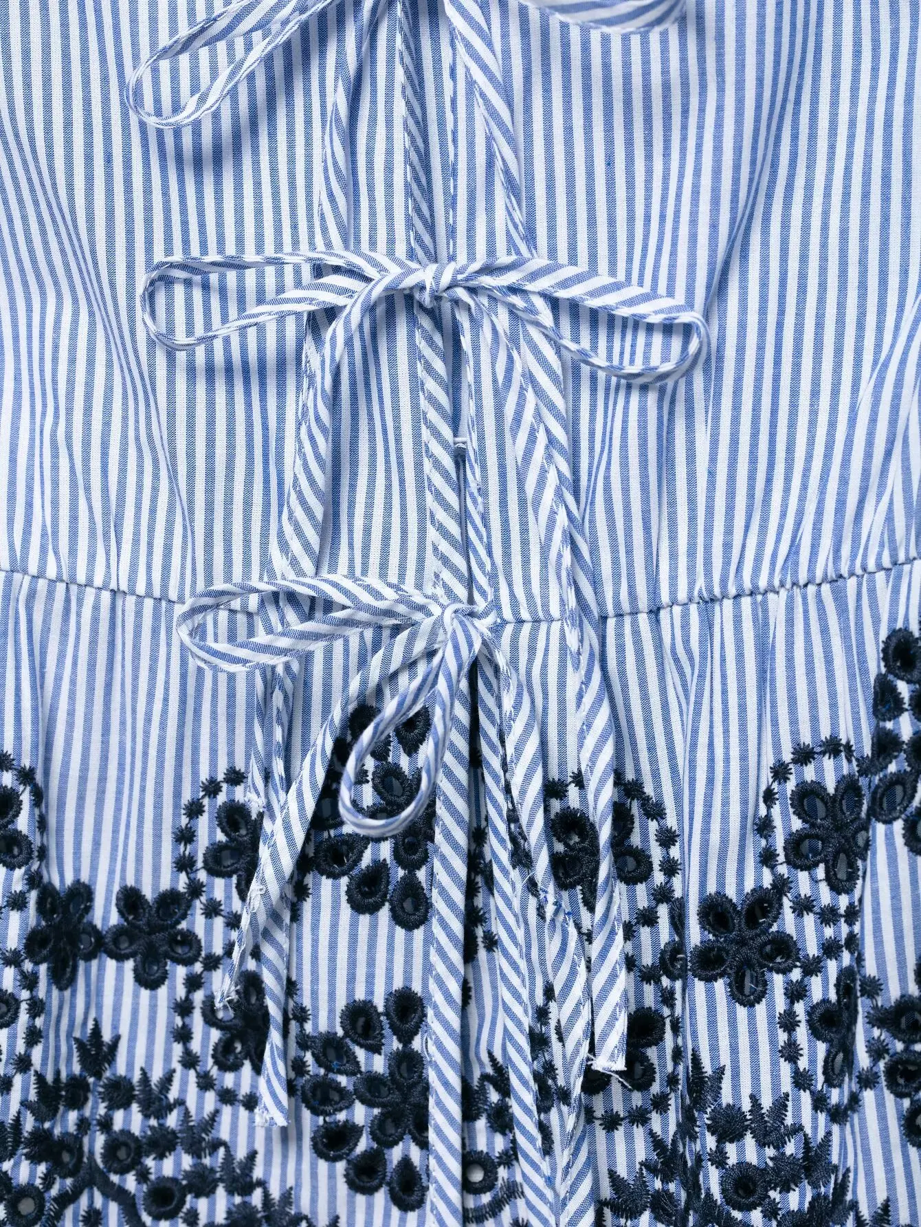 BB6445 ZA25 Summer New Women's Cotton Embroidered Bottom with Vertical Stripes, V-neck Tie up Cardigan Top 3399932
