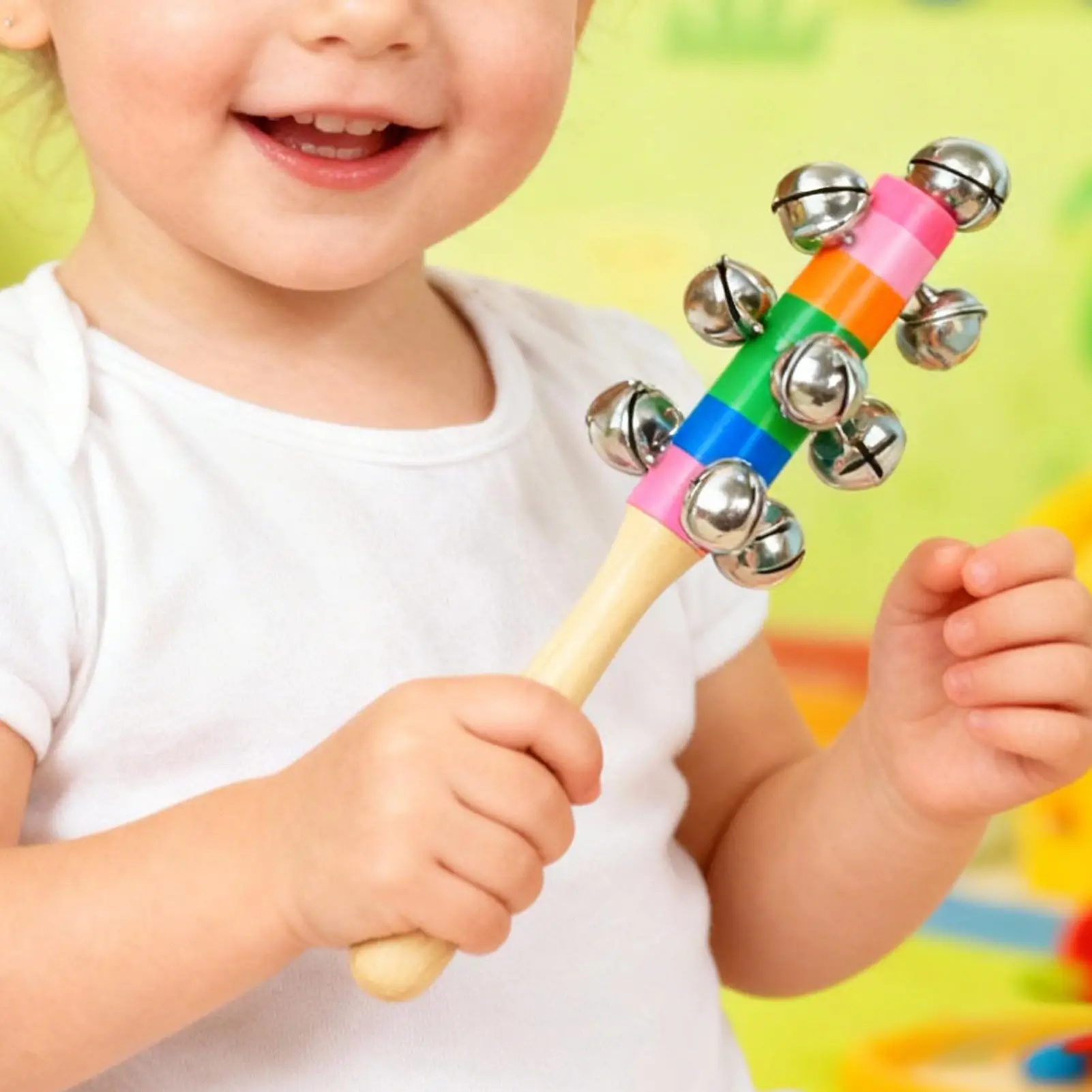 Lonceng Jingle Anak-Anak Mainan Musik Pegangan Kayu Lonceng Musik Pelangi untuk Anak Laki-Laki Perempuan Usia 2 Tahun Permainan Penitipan Anak Pendidikan Anak Usia Dini