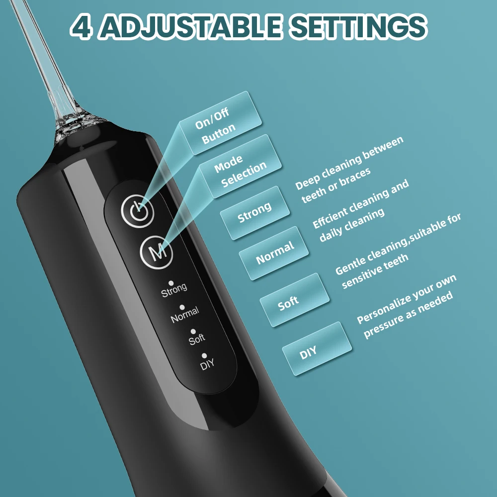 Oral irrigator, teeth whitening and waterproof portable dental water jet washer with four gear modes to choose from, including D