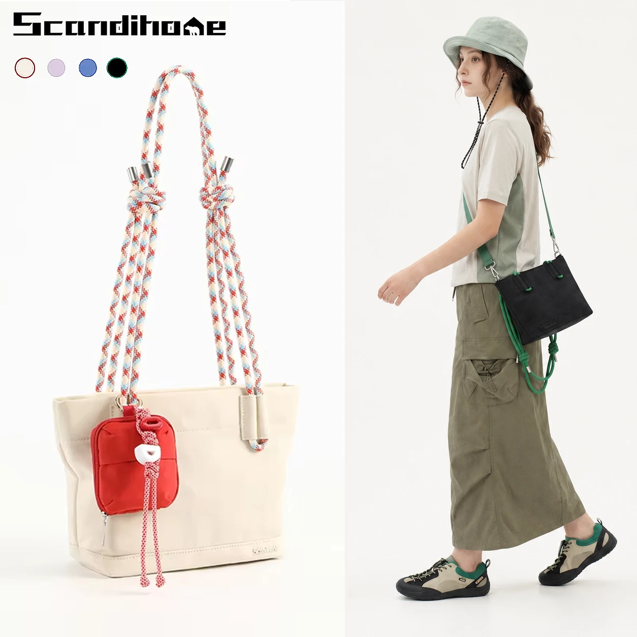 Mini Knot Tote Bag for Women 3L Small Nylon Handbag Waterproof Shoulder Bag Multi-way Crossbody Purse with Partitioned Pockets