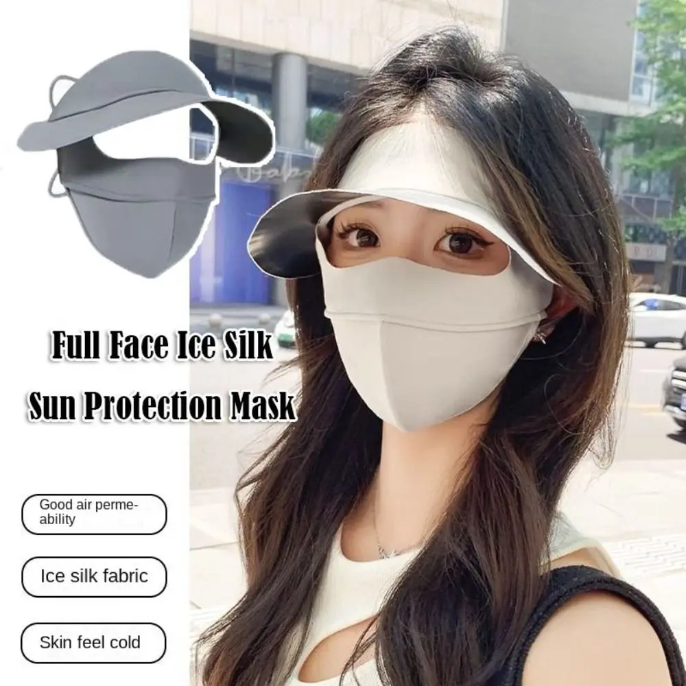Fashion Ice Silk Sun Protection Mask Full Face 3D Breathable Anti-UV Neck Scarf Dustproof UPF50+ Sunshade Face Mask Summer