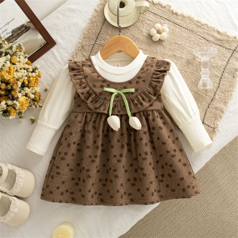 6-24 Months Spring And Autumn New Baby Girl Flower Dresses Children's Long Sleeved Clothes For Kids Birthday Parties Casual Wear