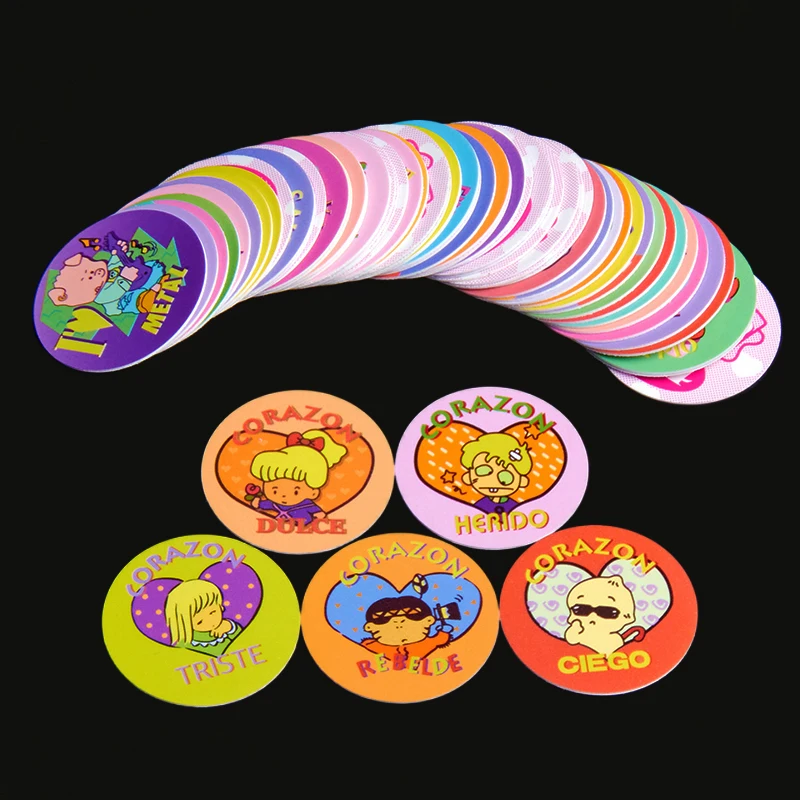 Lote De Tazos Me Gusta Salo ชุด 60pcs การ์ตูนอะนิเมะเด็กวันเกิดเกมรอบพลาสติกการ์ดอัลบั้มหายากก๊อก Pogs ของขวัญ