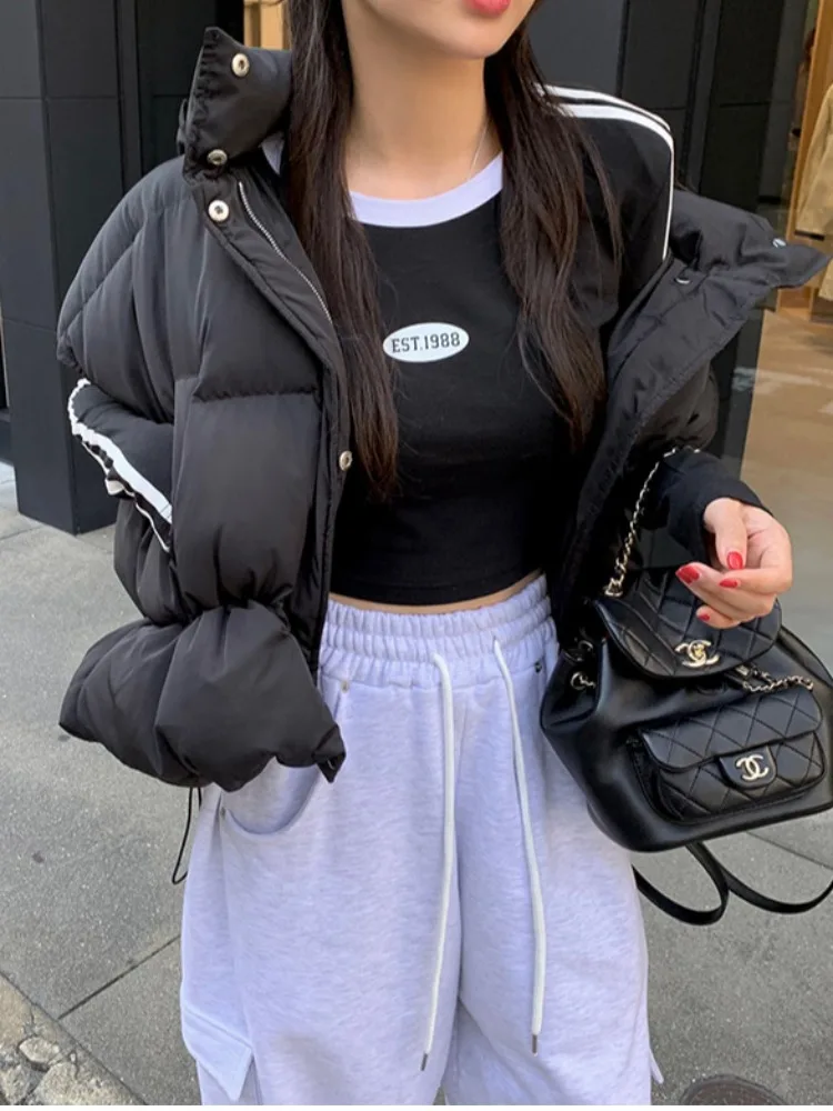 الكورية Sle Thiened فضفاض عادية الدافئة مقنعين الخبز أسفل القطن سترة الكتف وسادة Jaet المرأة انفصال قبعة معطف #1