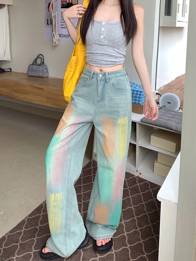 

Fashion Street Casual Loose Basic Woman Jeans Y2K Summer New Slim Women Jeans High Waist Light Blue Wide Leg Pants Female Chicly