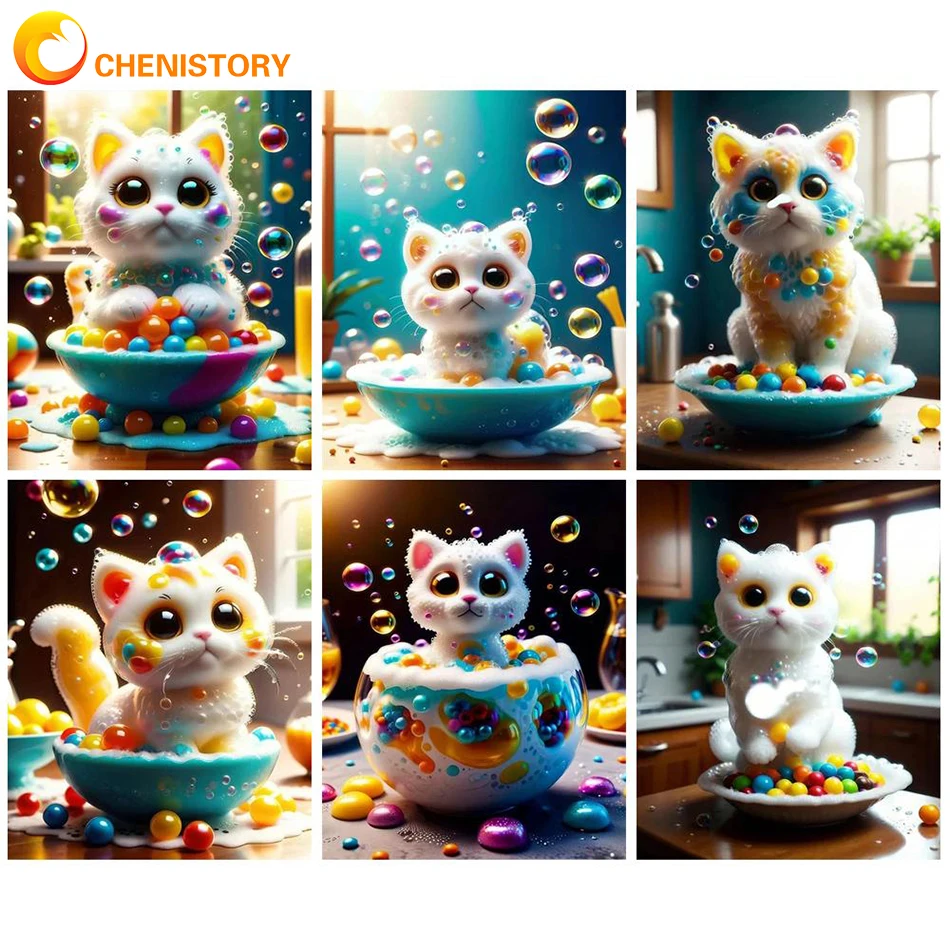 

CHENISTORY 60x75cm Paint By Numbers For Adults HandPainted Wall Art Oil Painting Cute Cat DIY Unique Gifts Home Decor Handwork