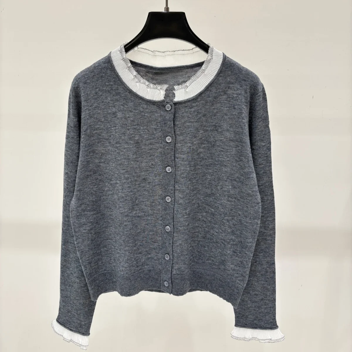 2026 High Quality Women's Lace Lace Splicing Knitted Cardigan--26917163
