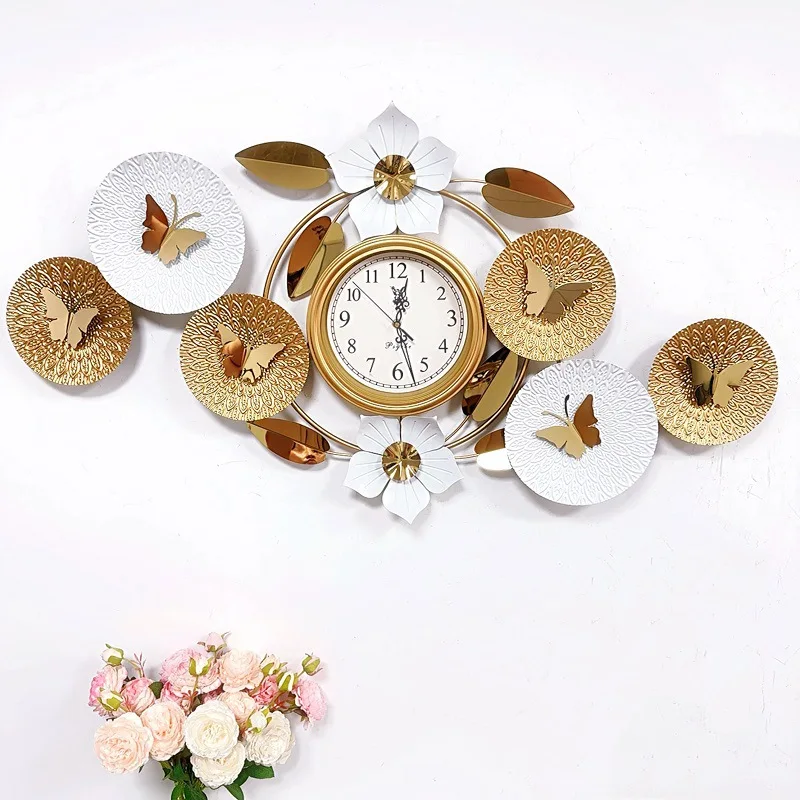 Metal wrought iron handicraft wall clock titanium stainless steel silent clock wall background home decoration