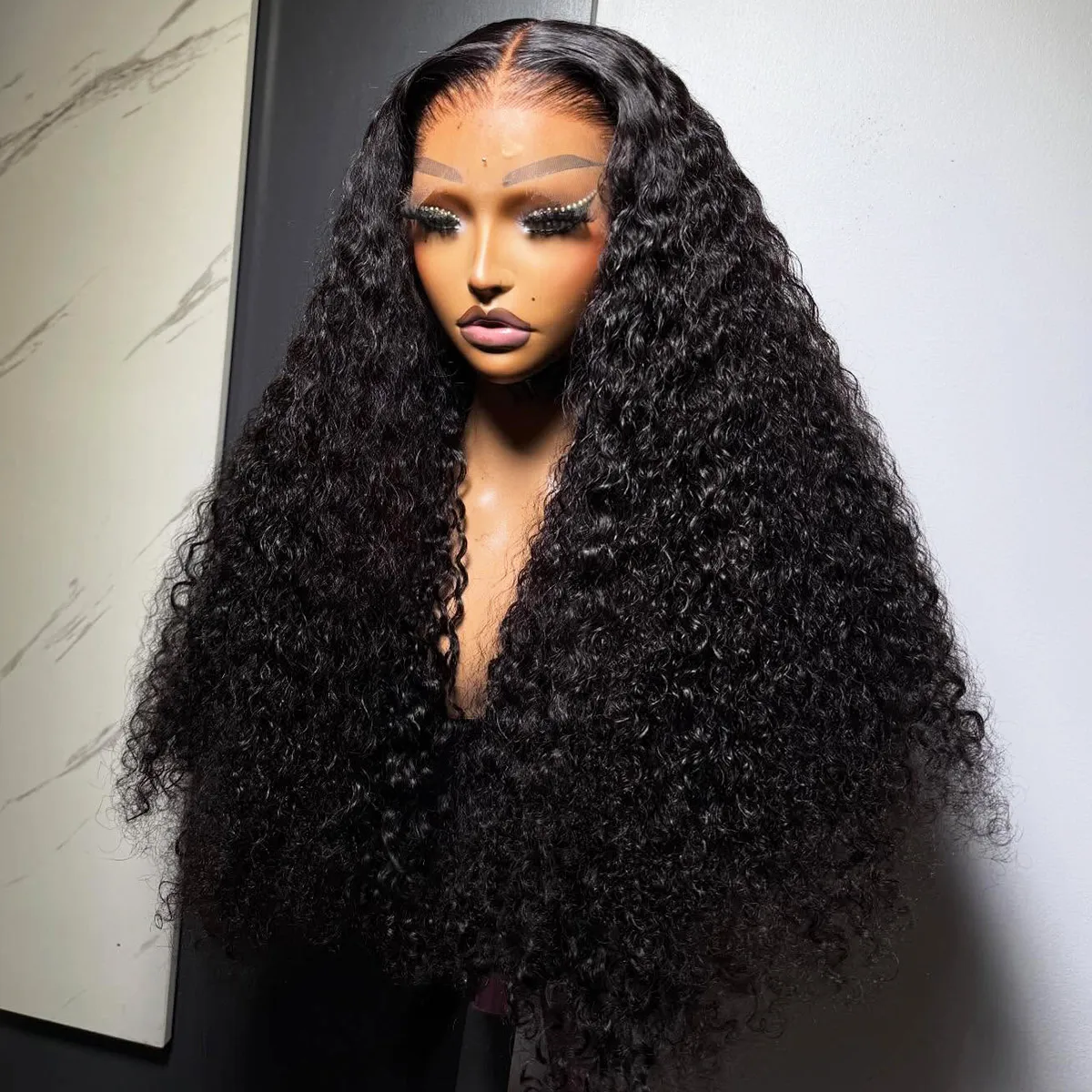 Parrucche 360 Lace Front 13x4 13x6, 450 ad alta densità, nere naturali, senza colla, 100% capelli umani, ricci profondi, pronte da indossare per donna