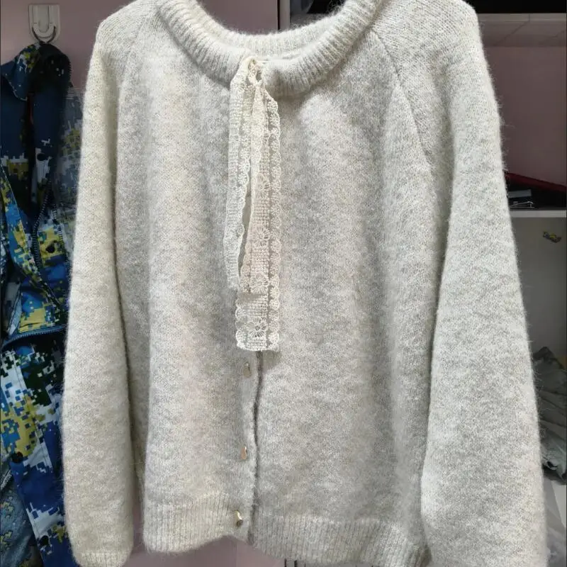 فتاة شريطة من الدانتيل سترة الأميرة موضة طويلة الأكمام محبوك قميص تنوعا ربيع الخريف الملابس خارج قميص سترة #4