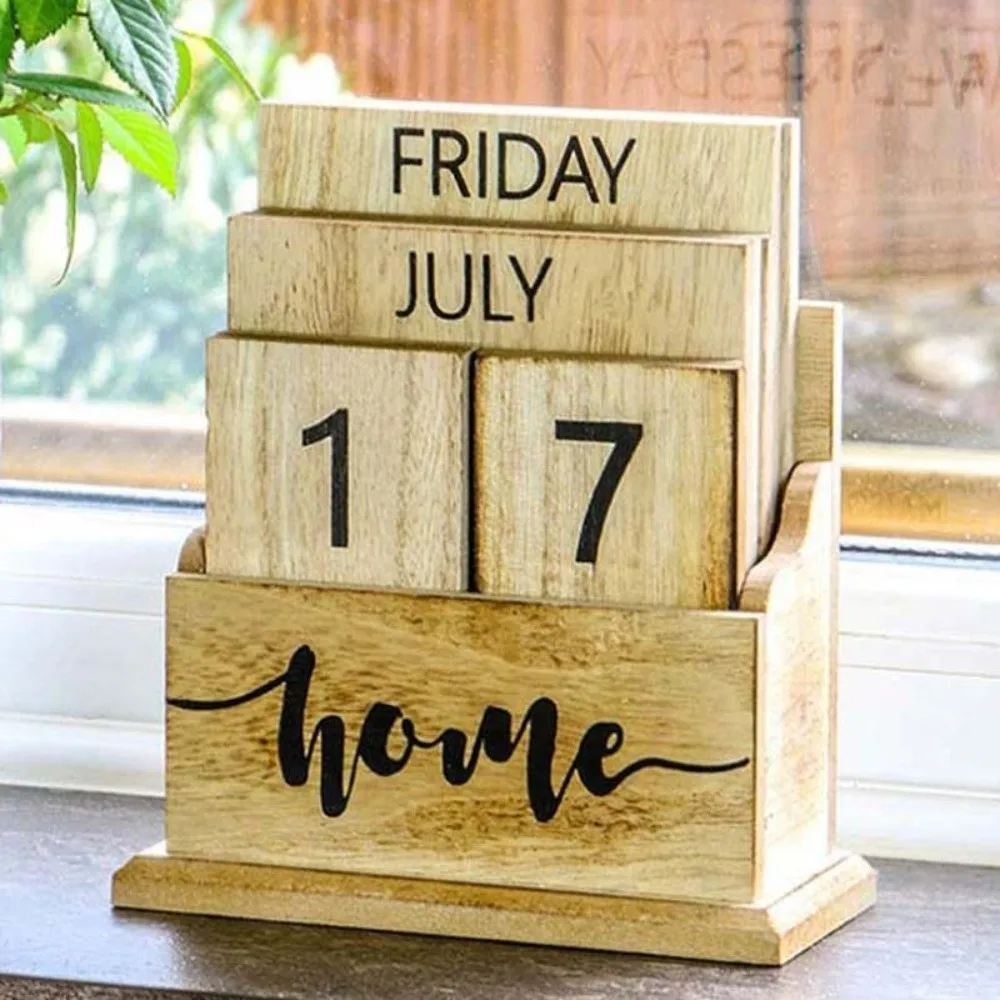 Aesthetic Wooden Perpetual Calendar Pineapple Cactus Desk Calendar Ornament Manual Home Decoration Date Display Ornament Study