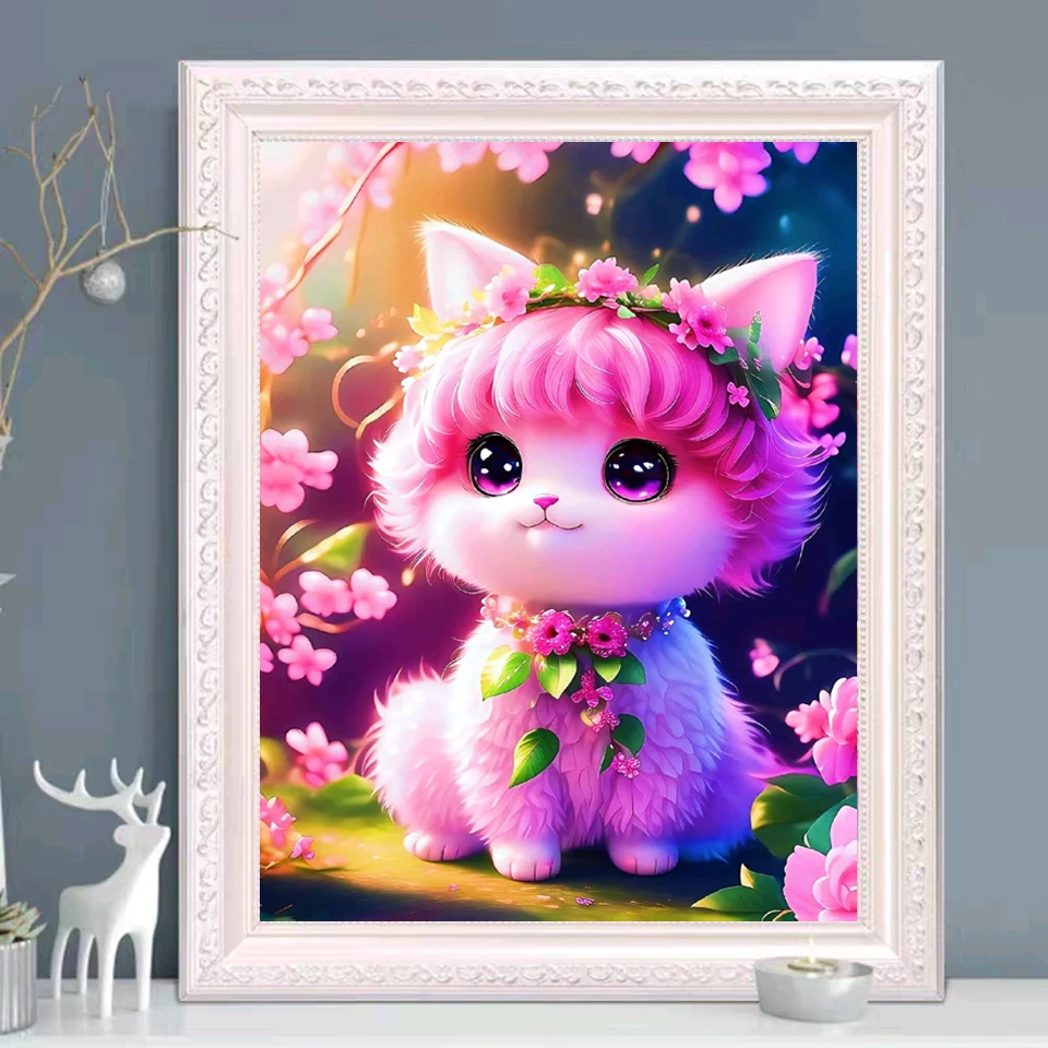 5D DIY Diamond Painting Cherry Blossom Cat Stitch Kit Full Drill Embroidery Mosaic Art Picture Of Rhinestones Gift Decor S572