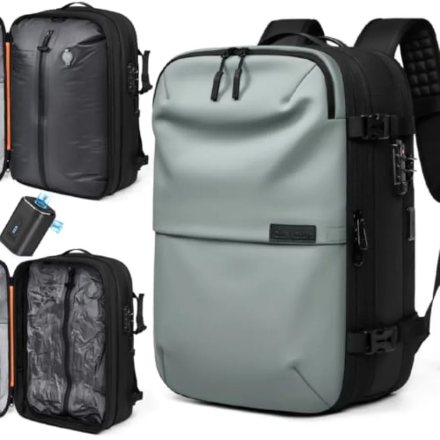 

AirVault Vacuum Seal Travel Backpack 60L Expandable HyperSeal Air Compression Water Resistant TSA Lock Vacuum Pump Included Min